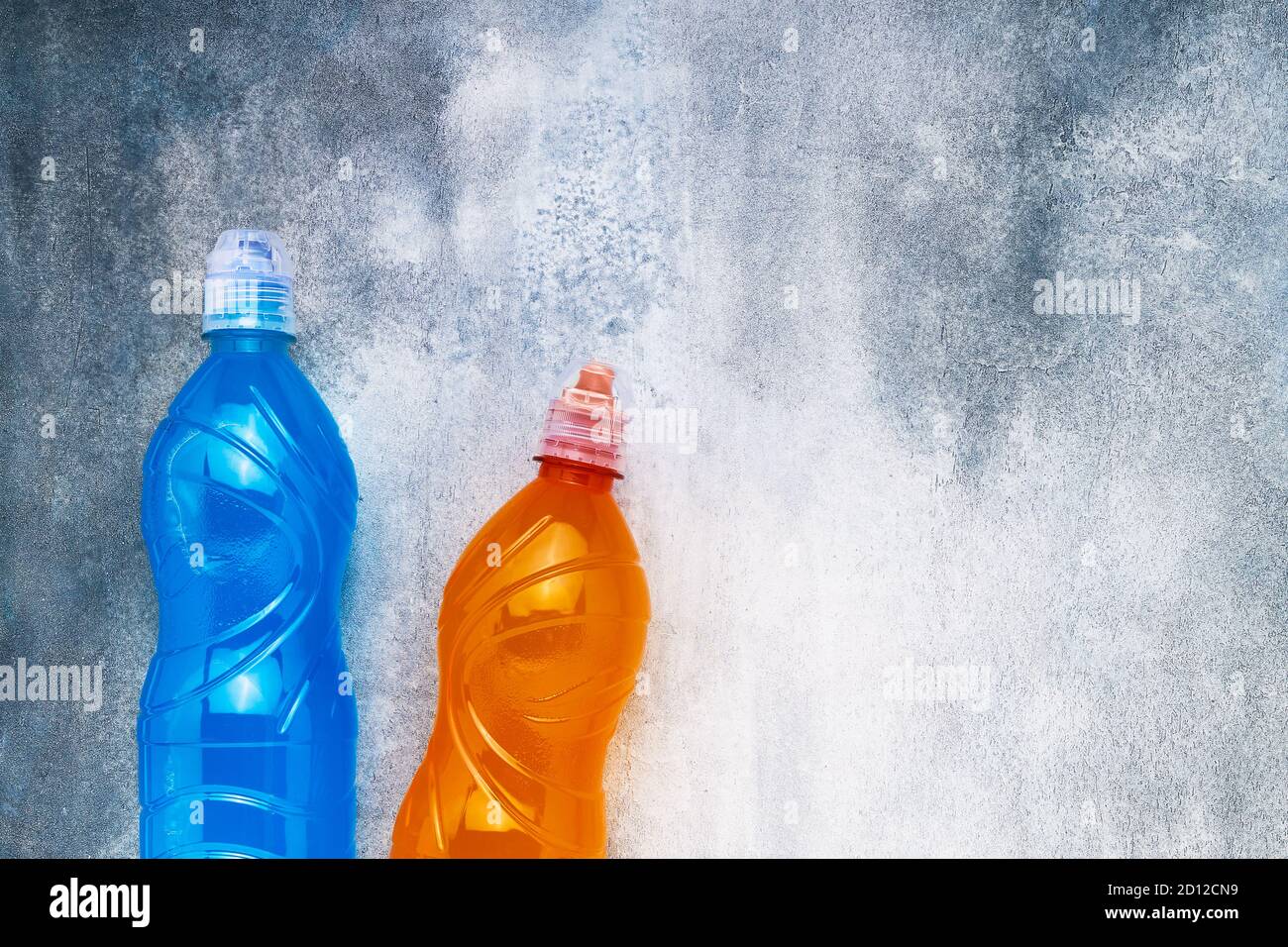 Blue And Orange Isotonic Energy Drink On Gray Blue Background Sport Concept Top View Copy Space For Text Selective Focus Stock Photo Alamy