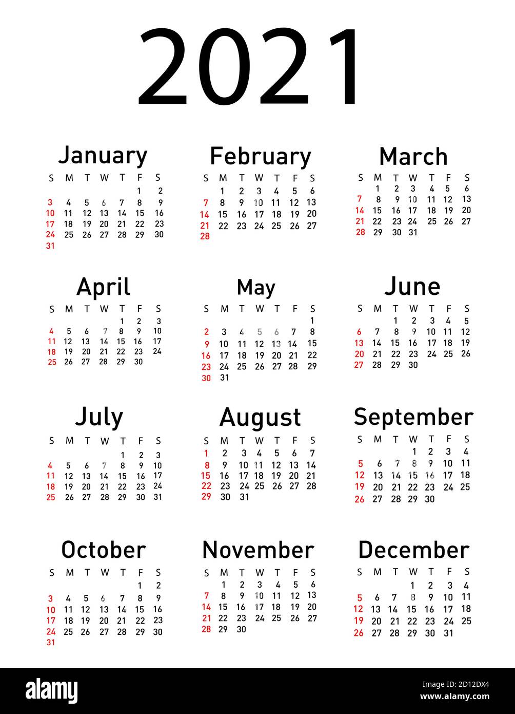 Calendar for 2021 vector illustration Stock Vector Image & Art - Alamy