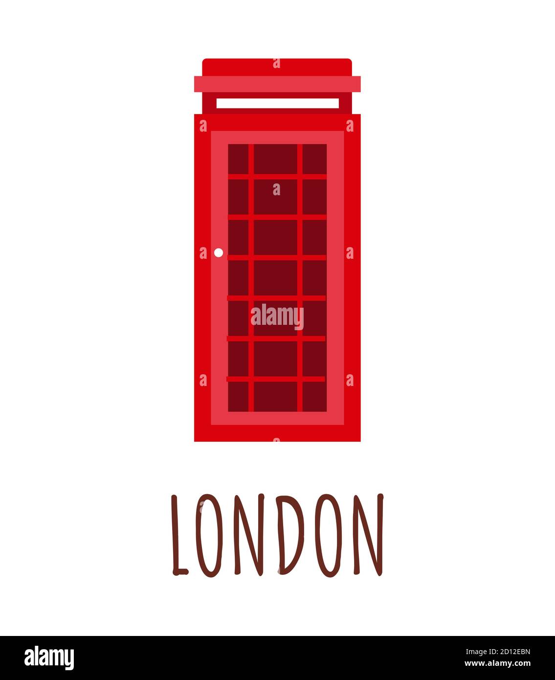 England, London red phone booth vector illustration with lettering London. Image of phone box. Isolated on white background. British traditional Stock Vector