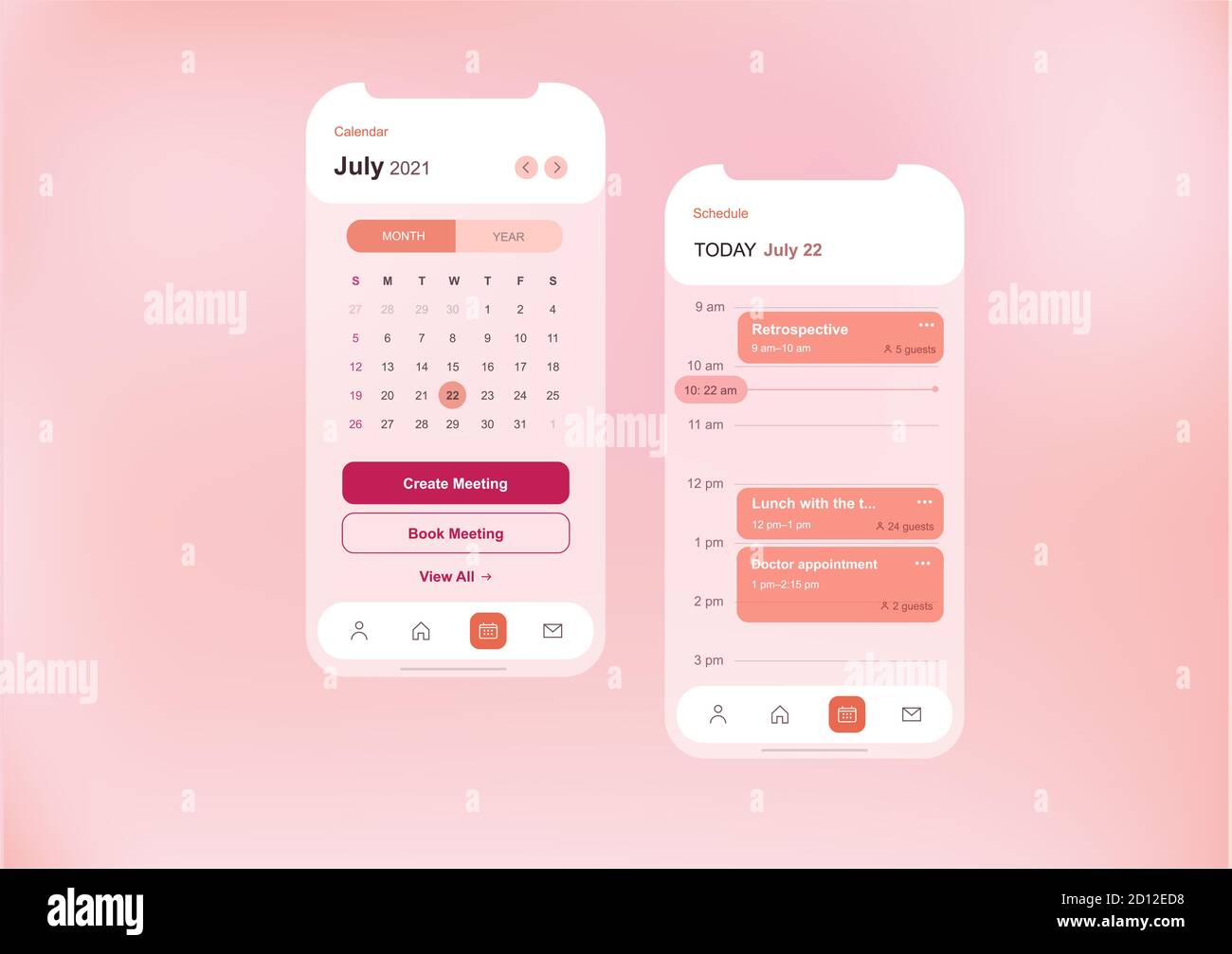 User interface template for screens of calendar and meeting schedule