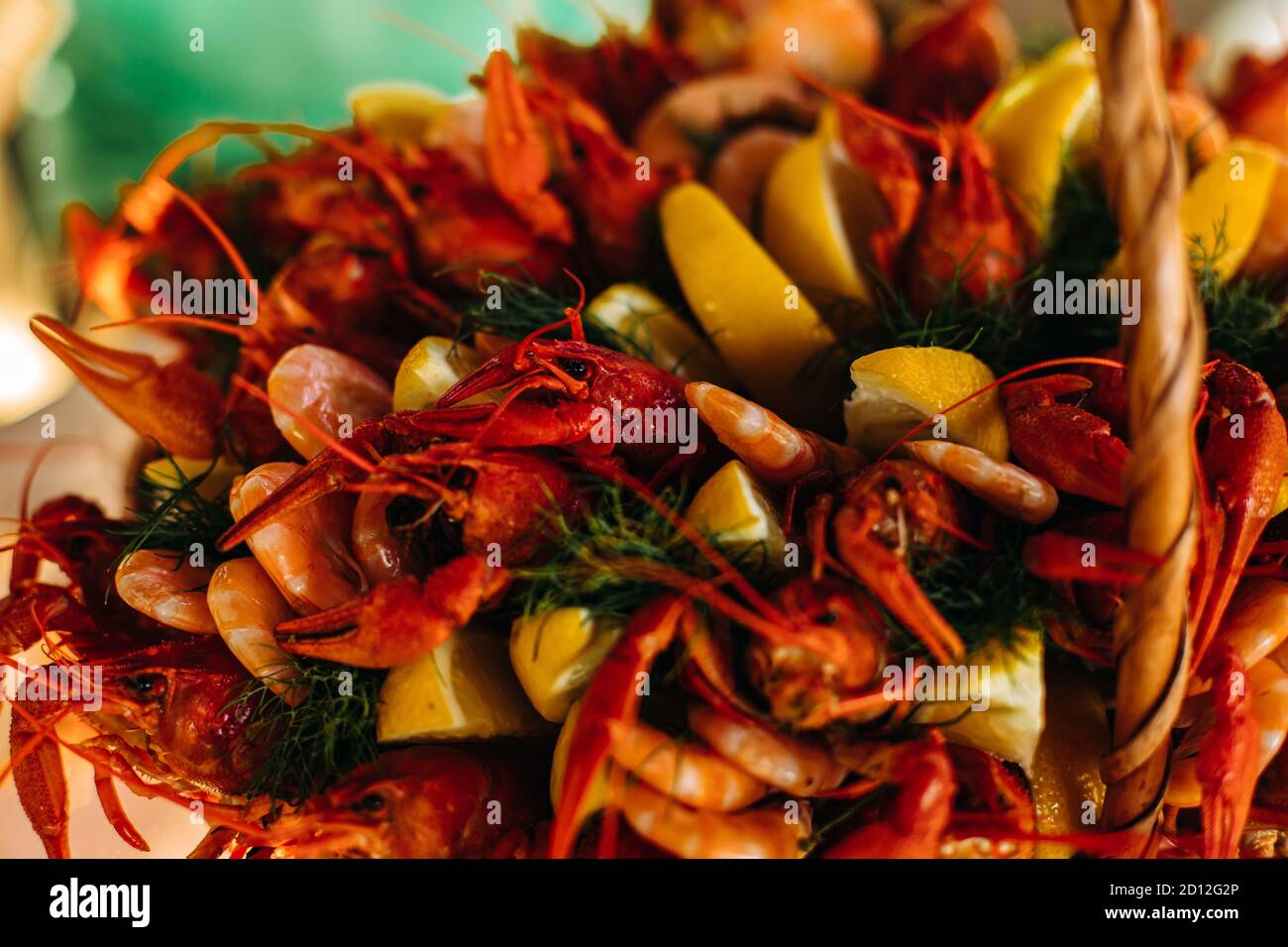 Cooked red crawfish in close-up. Stock Photo