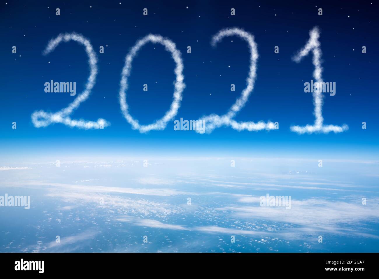 Greeting newyear 2021 with clouds above in the sky, Design 2021 newyear concept . High quality photo Stock Photo