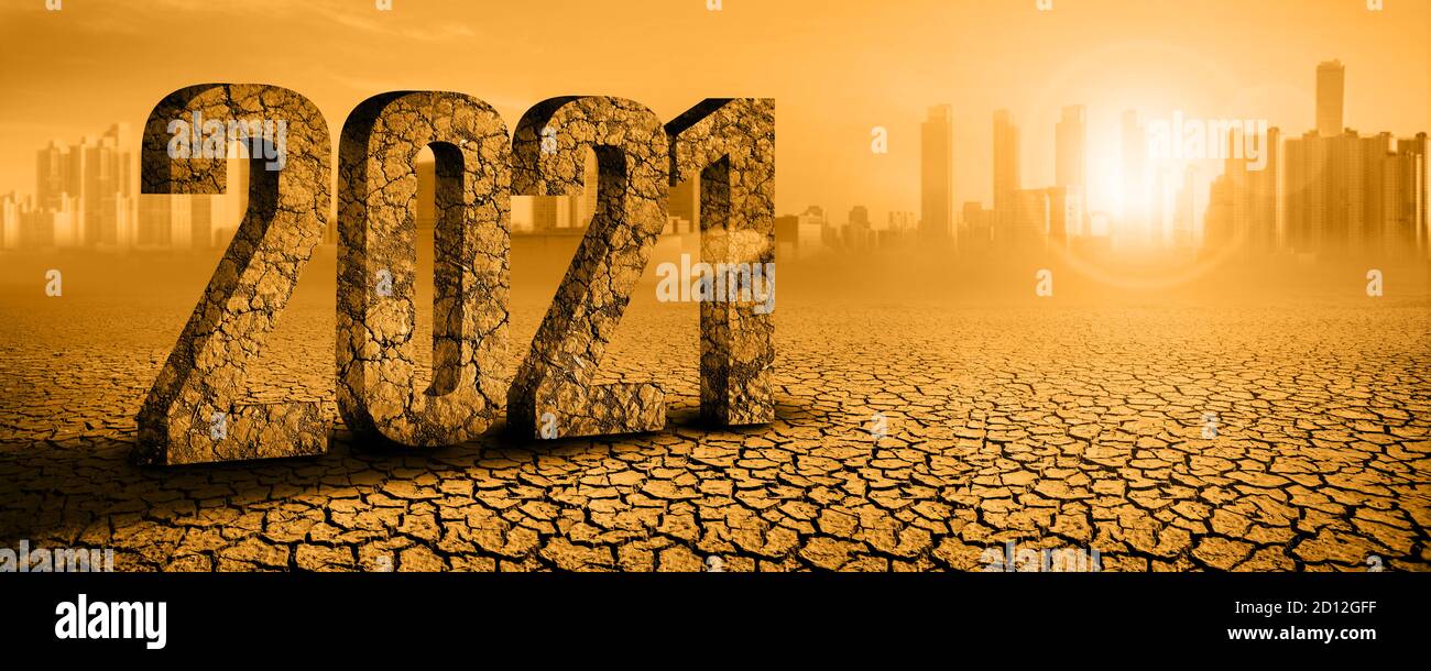 Figures 2021 in the desert. Global warming and climate changes Stock Photo