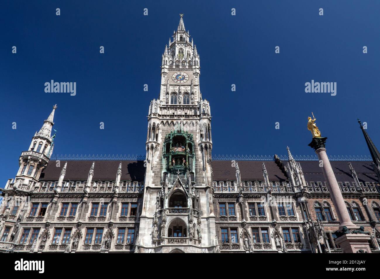 geography / travel, Germany, Bavaria, Munich, Marian column in front of new city hall on the Marienpla, Additional-Rights-Clearance-Info-Not-Available Stock Photo