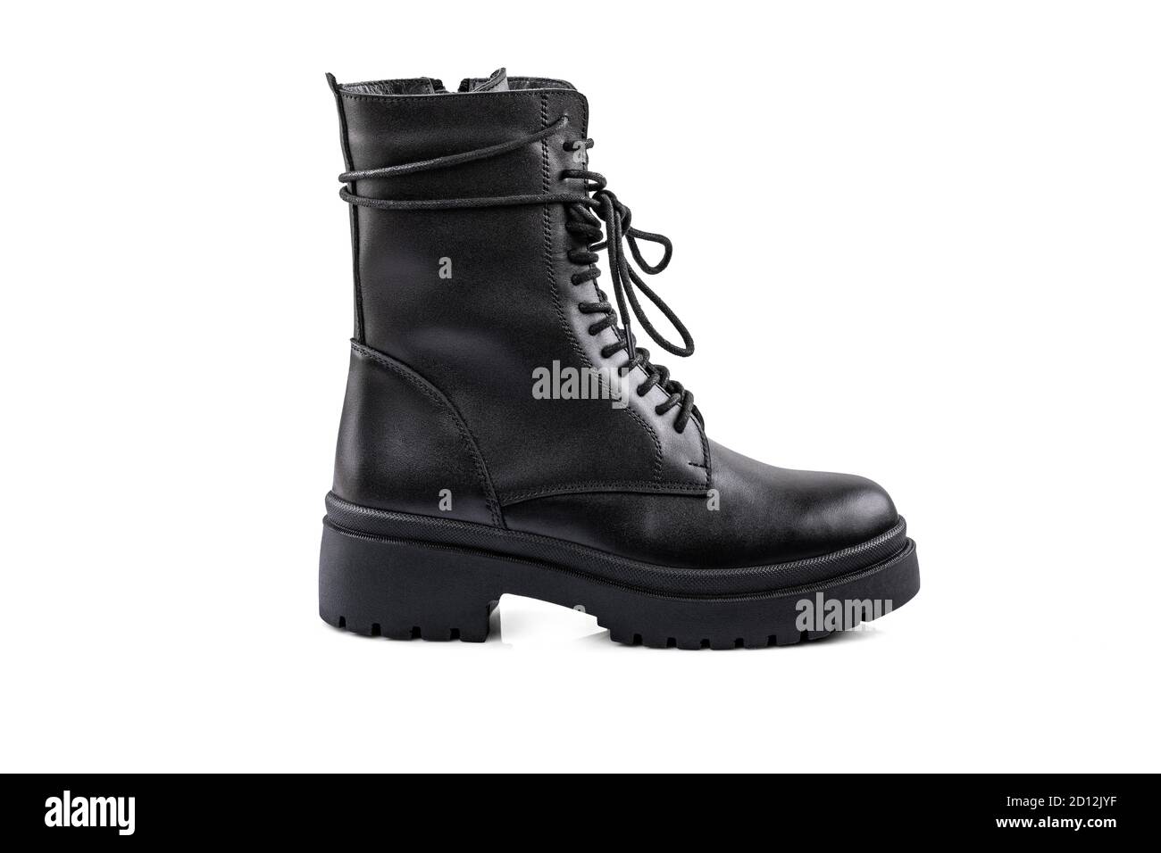 The Black leather boot isolated on white background Stock Photo - Alamy