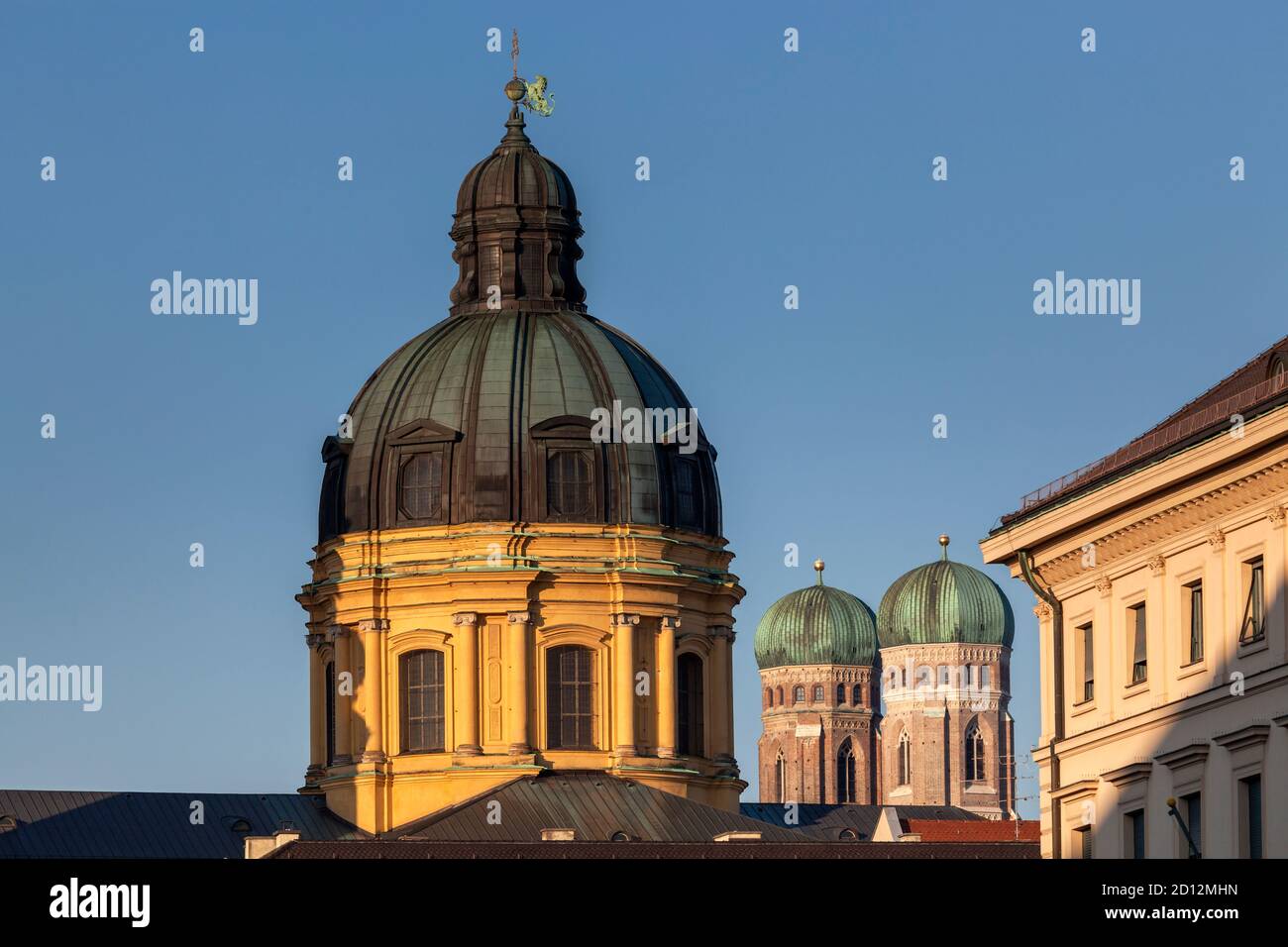geography / travel, Germany, Bavaria, Munich, Theatine Church St. Cajetan at Odeonplatz with Frauenkir, Additional-Rights-Clearance-Info-Not-Available Stock Photo