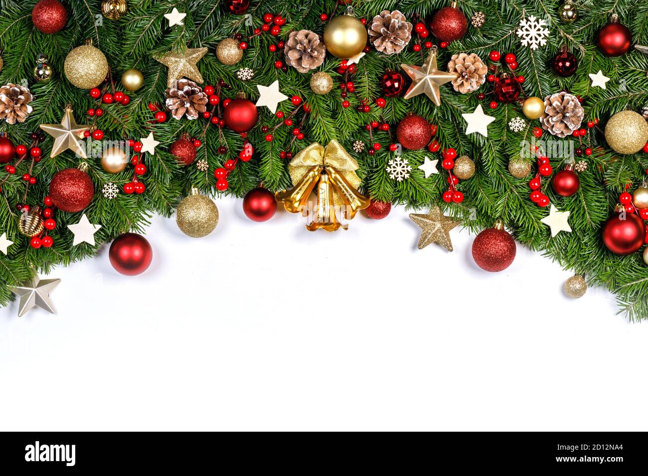 Christmas Border frame of tree branches on white background with copy ...