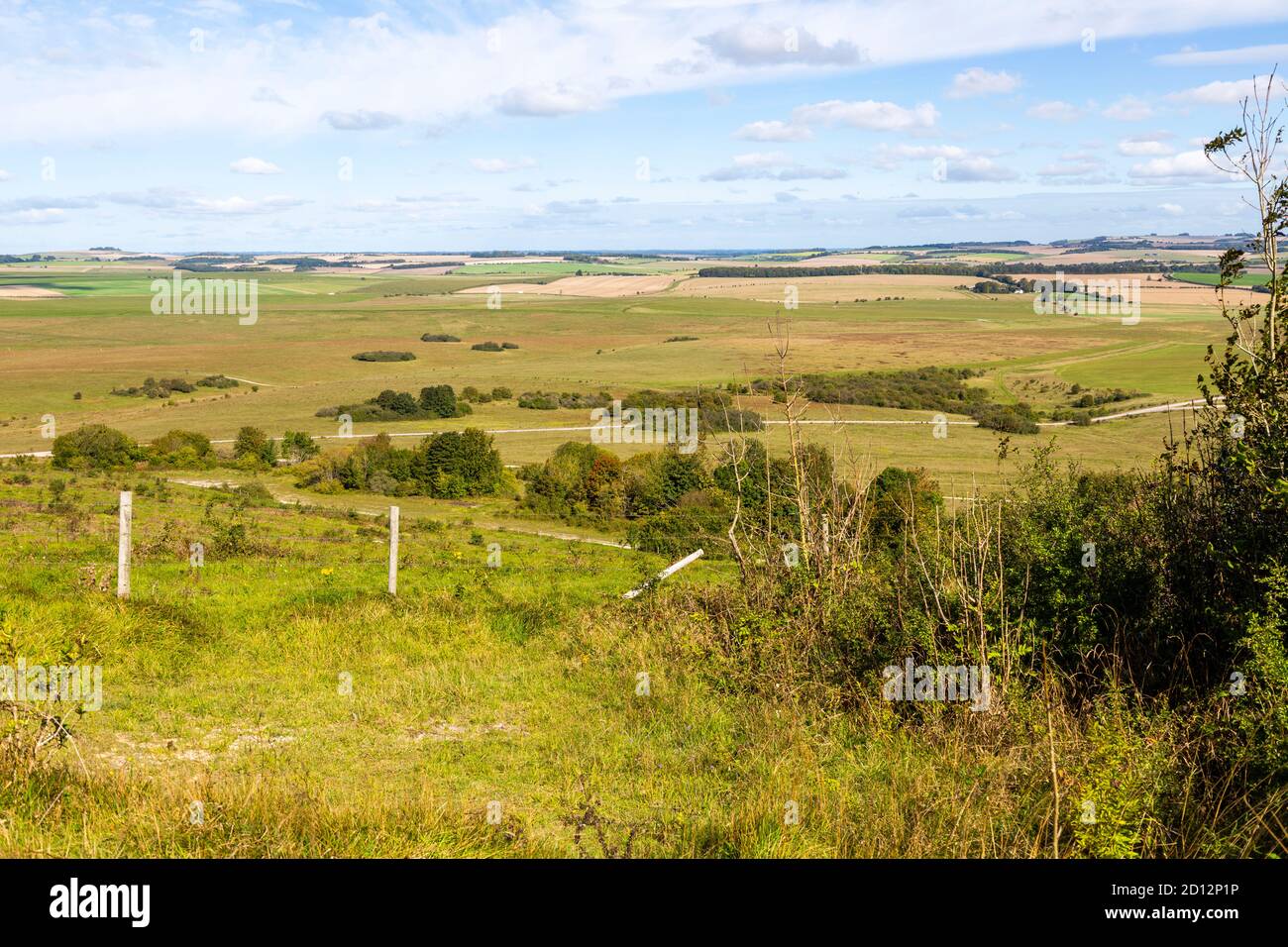 Chalk upland landscape looking north-east from Sidbury Hill, Salisbury Plain, Wiltshire, England, UK Stock Photo