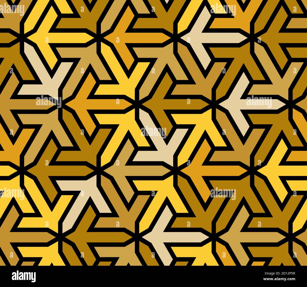 Golden, yellow, geometric islamic pattern with arrows. Color geometric arabic vector texture for cloth, textile, wrapping, wallpaper Stock Vector