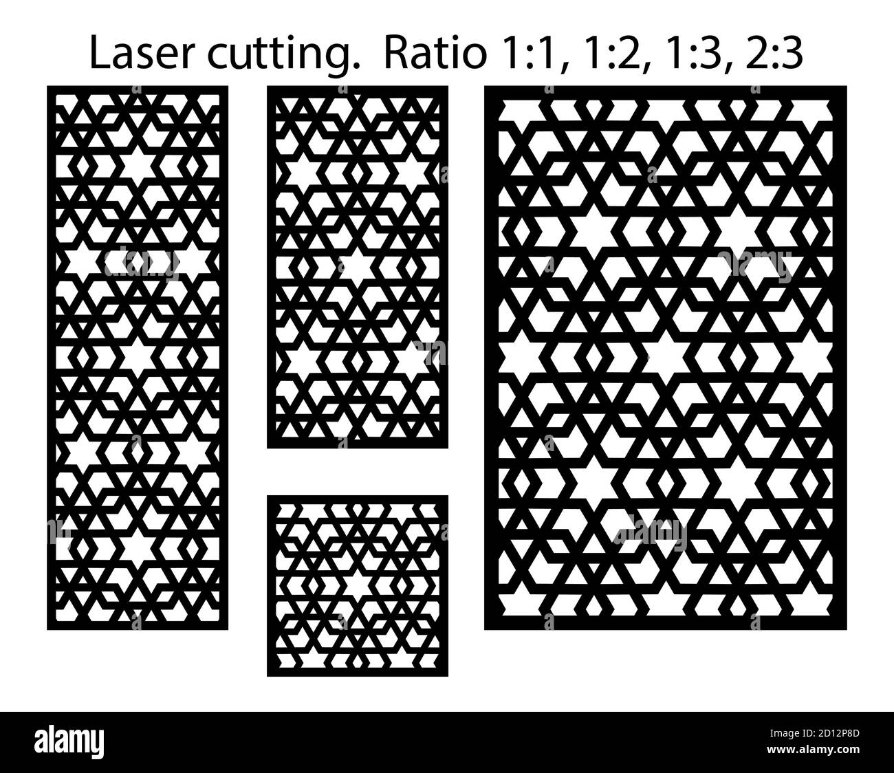 Laser cut geometric template set. Laser cut vector pattern. Panels and