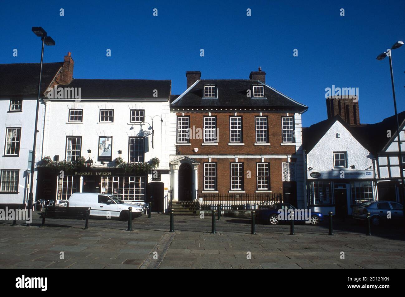 Market Square, Market Tavern and Beech House, Atherstone, Warwickshire, England, UK Stock Photo