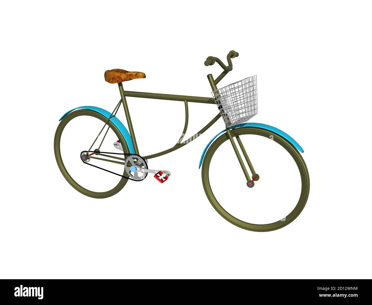 green bicycle with shopping basket Stock Photo Alamy