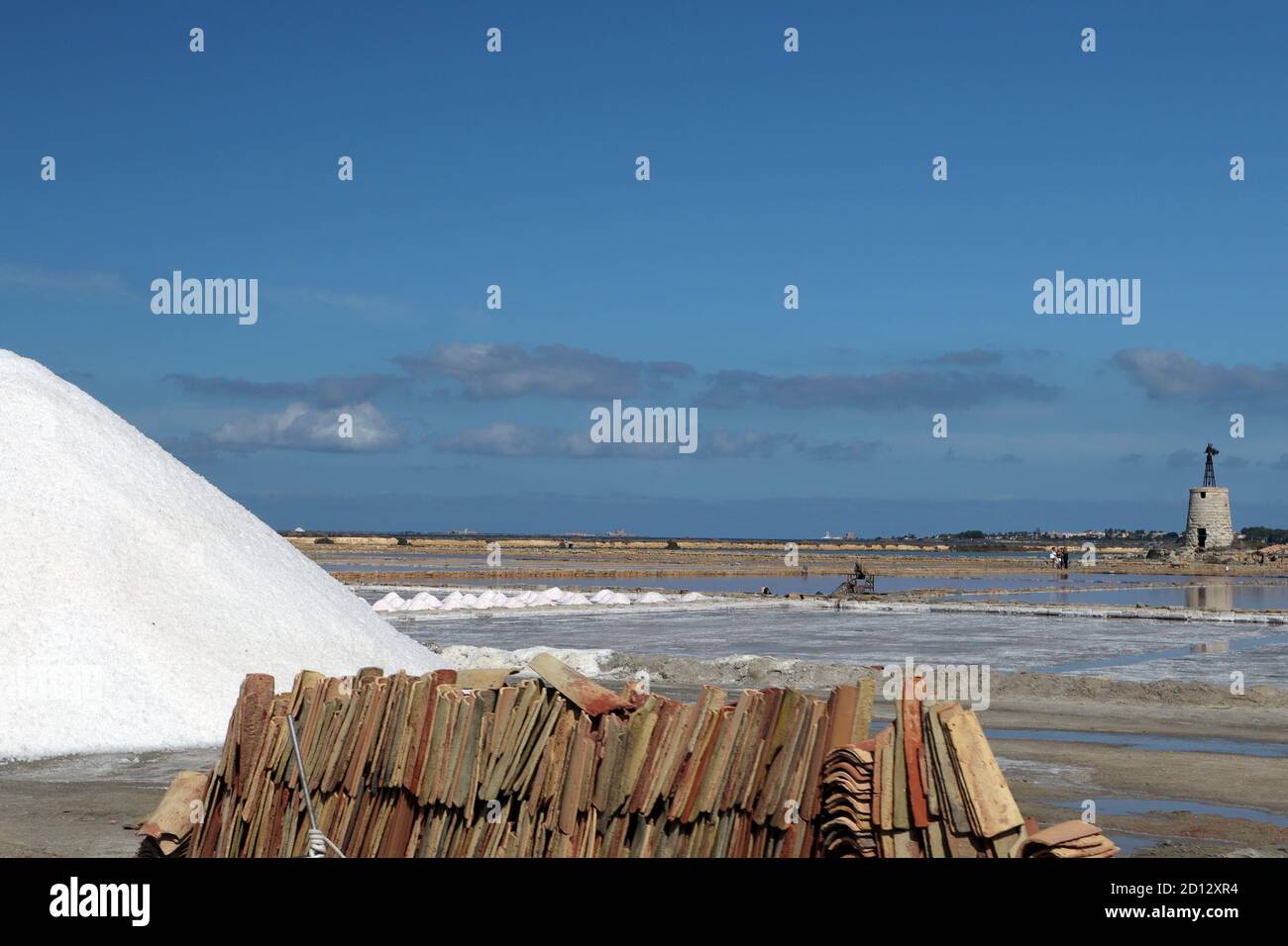 Salt pans at Stagnone Reserve near Trapani Sicily, Italy Stock Photo