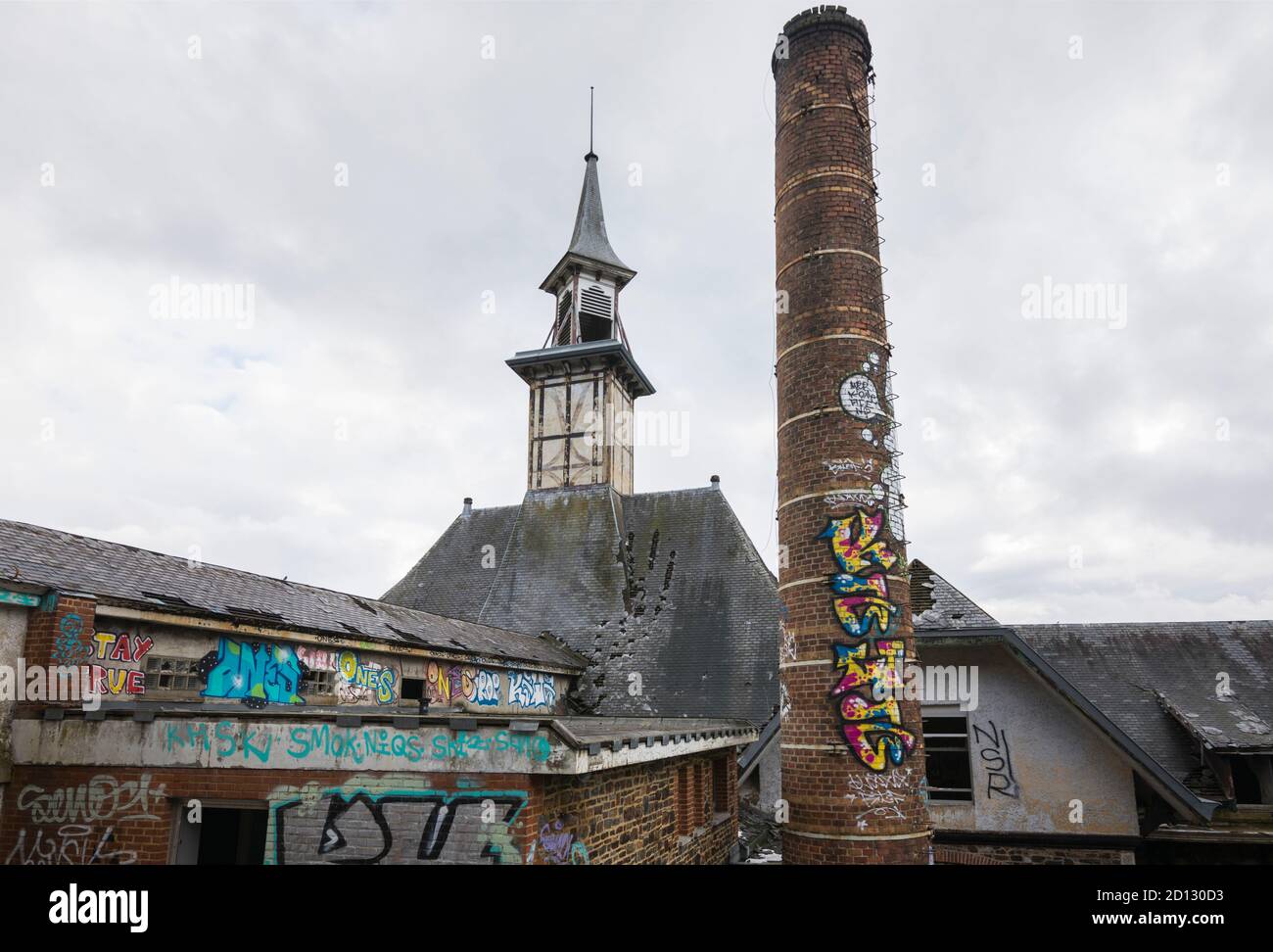 Abandoned sanatorium hospital with grafitti in the Ardennes in belgium Stock Photo