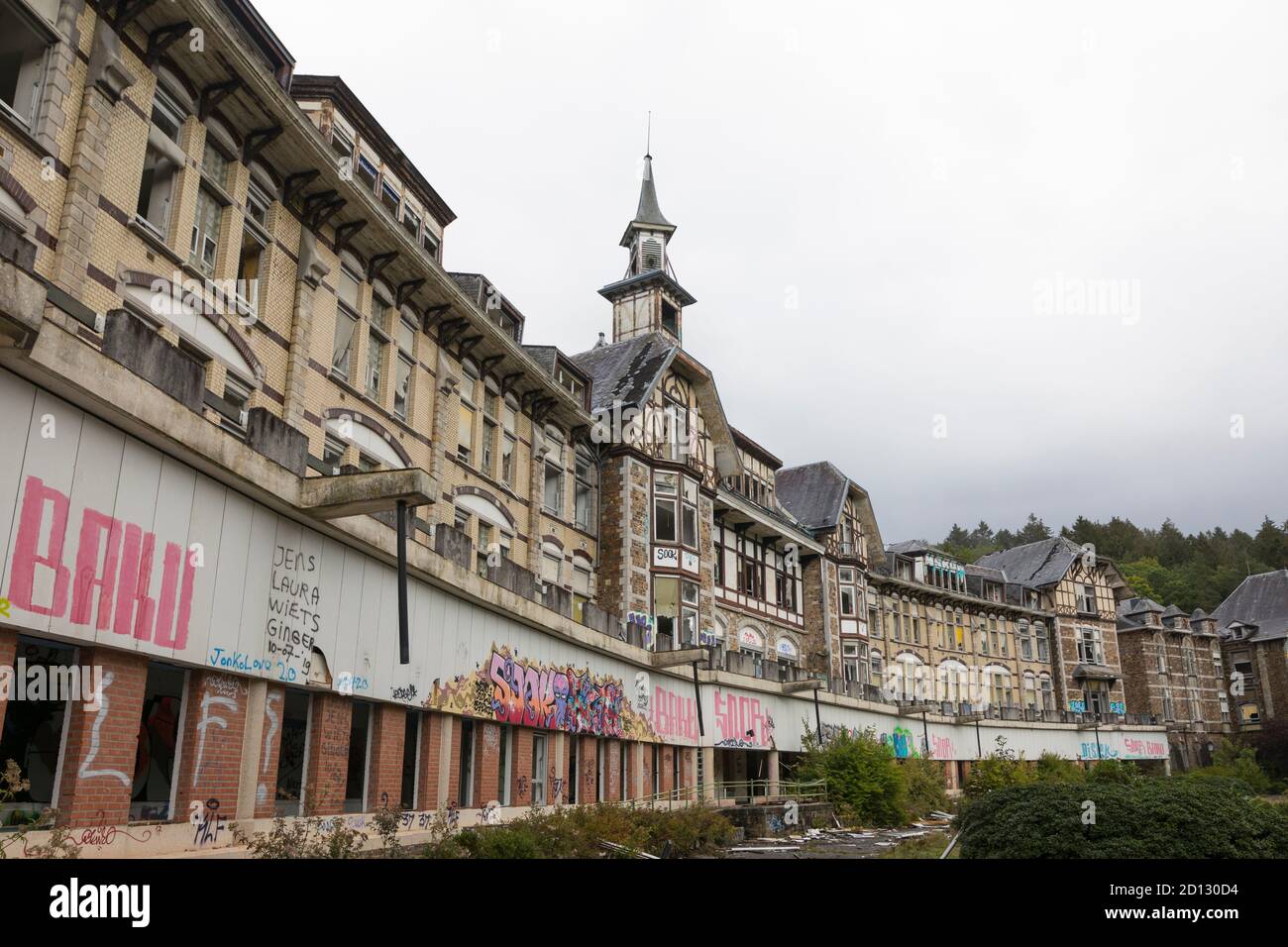 Abandoned sanatorium hospital with grafitti in the Ardennes in belgium Stock Photo