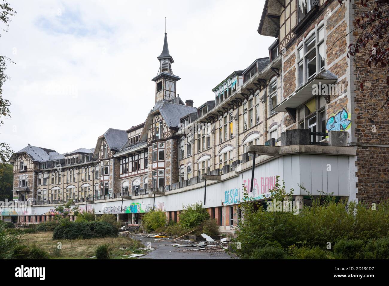 Abandoned sanatorium hospital with grafitti in the Ardennes in belgium Stock Photo