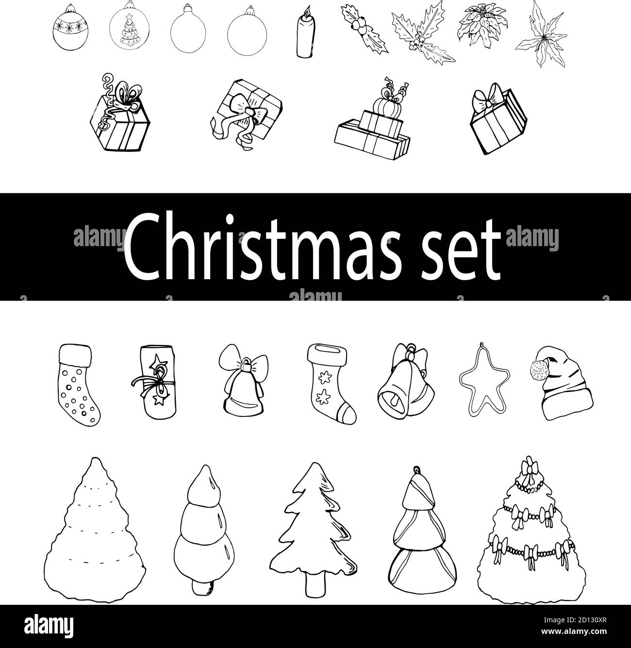 Hand drawn doodle elements for Christmas design. Christmas banner black ...