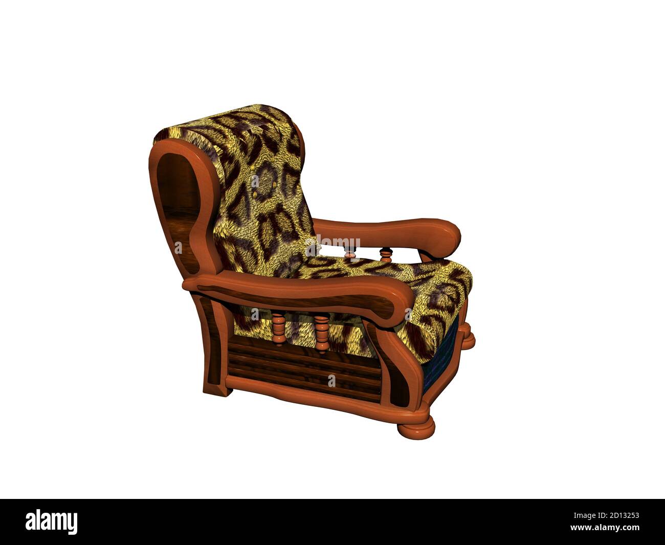comfortable wooden armchair with spotted upholstery Stock Photo Alamy