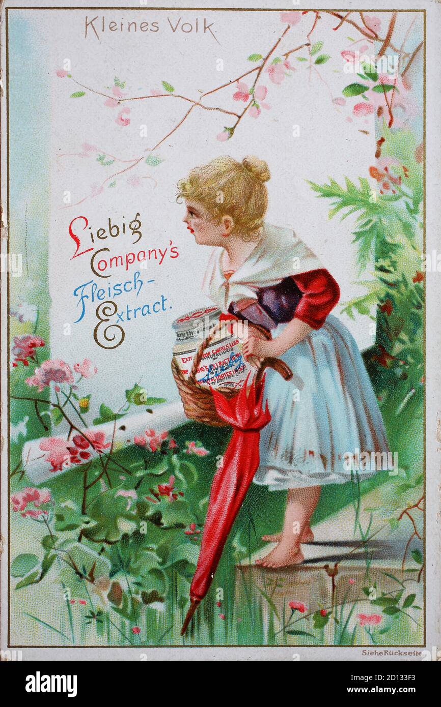 Images Series Small People Child Girl With Liebig Meat Extract Can Bilderserie Kleines Volk Kind Madchen Mit Liebig Fleischextrakt Dose Digital Improved Reproduction Of A Collectible Image From The Liebig Company
