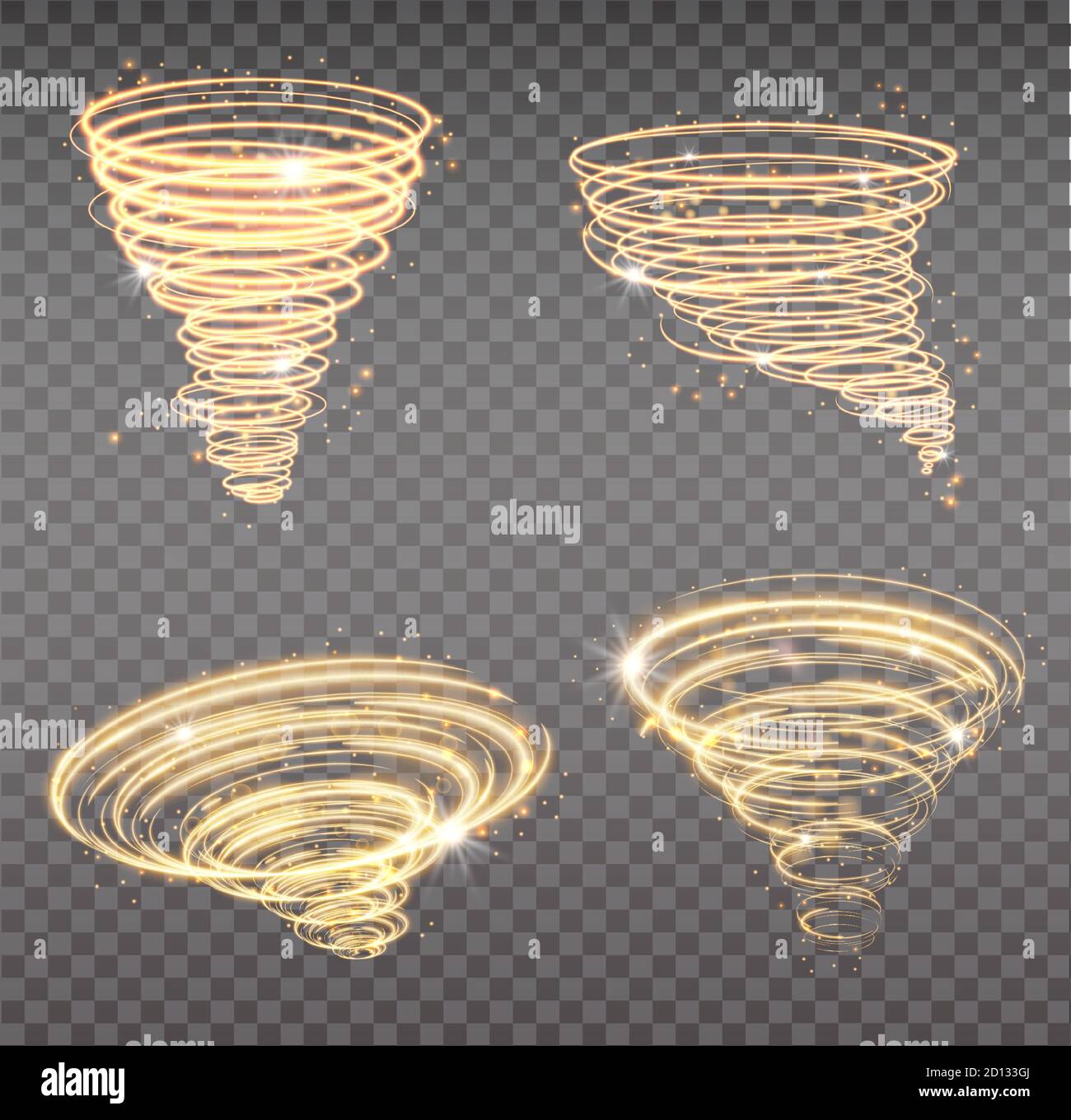 Golden tornado swirling storm cone of stardust sparkles on