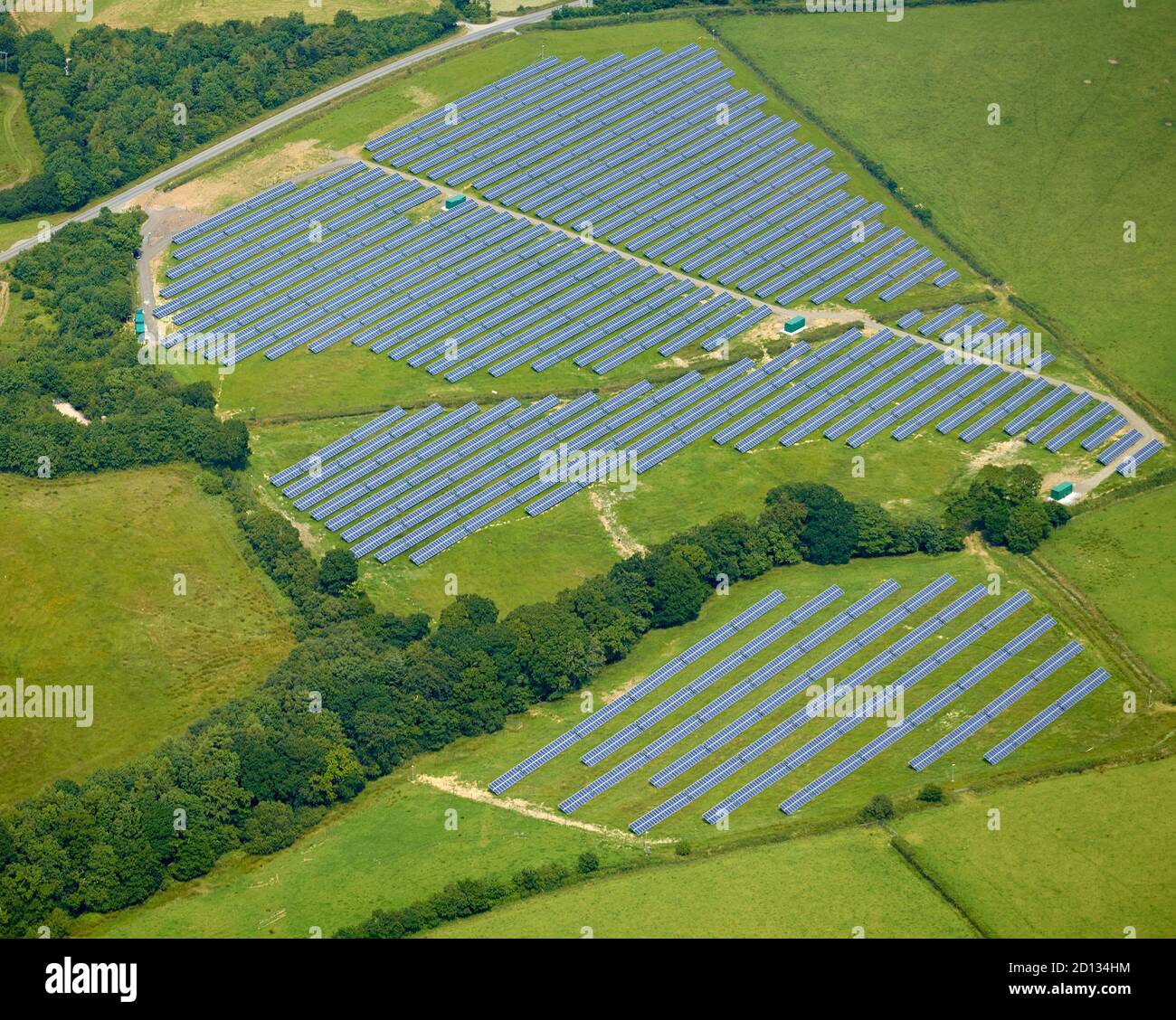 Solar Farm, south West England, Uk, shot from the air Stock Photo