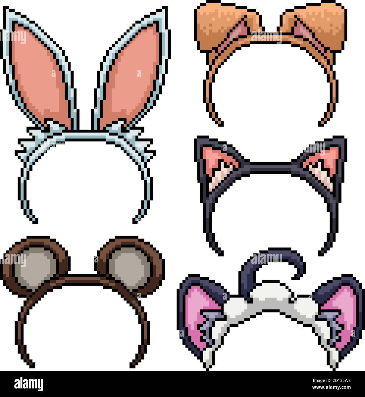 pixel art set isolated animal ear costume Stock Vector