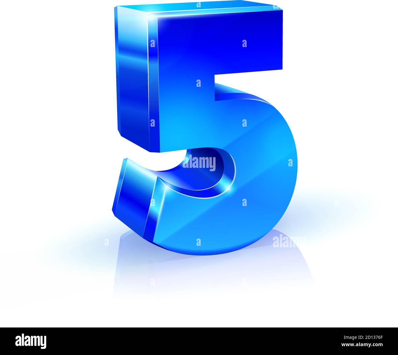 Glossy blue Five 5 number. 3d Illustration on white background Stock ...
