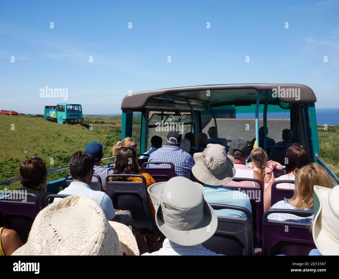 First Kernow Atlantic Coaster open top bus between Land's End and St Ives. Stock Photo