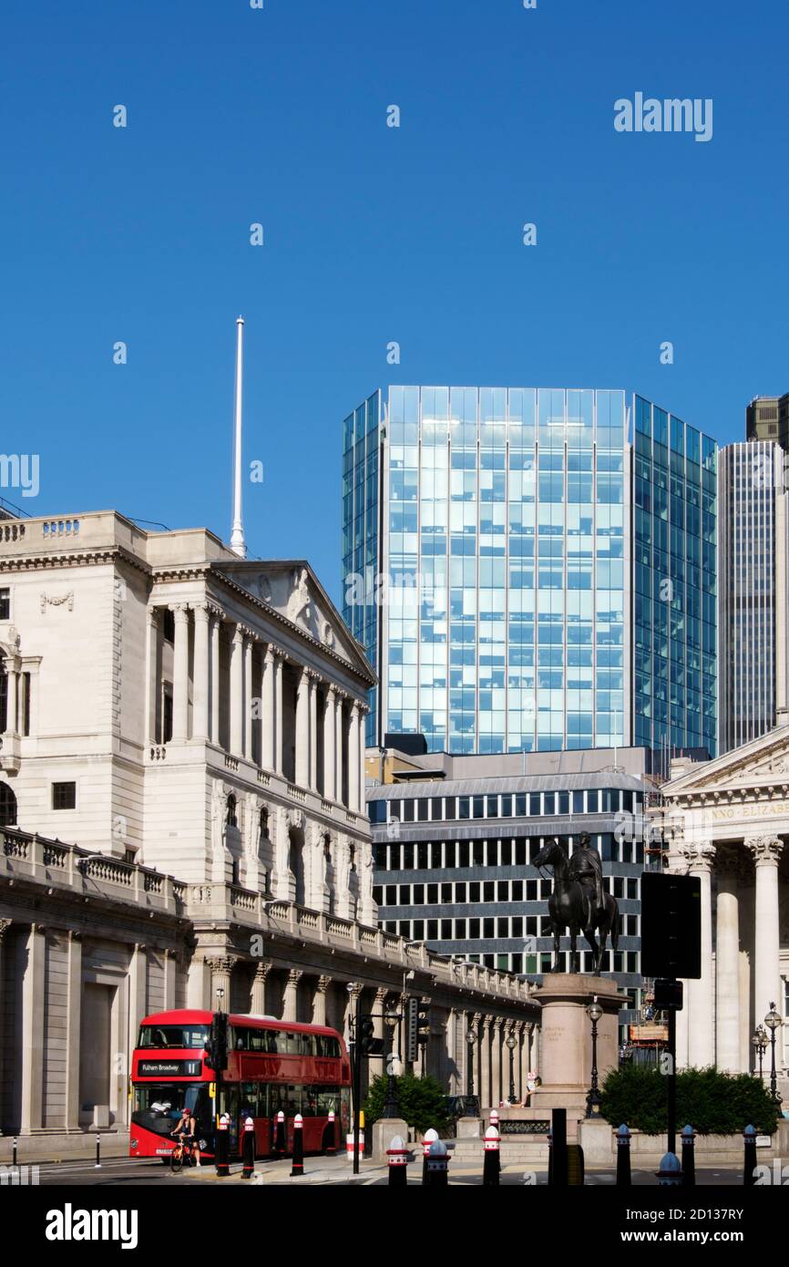 Europe, UK, London, Central Business District (CBD), The Bank of England & Royal Exchange in the heart of the City of London financial district Stock Photo