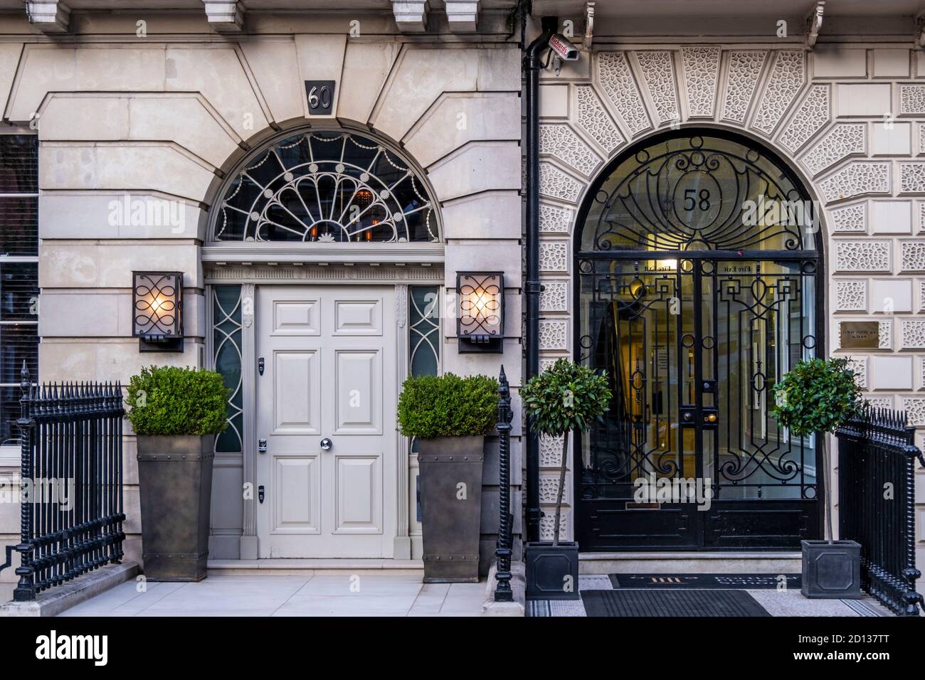 Entrance doorway to a wealthy town house in Central London, UK Stock Photo