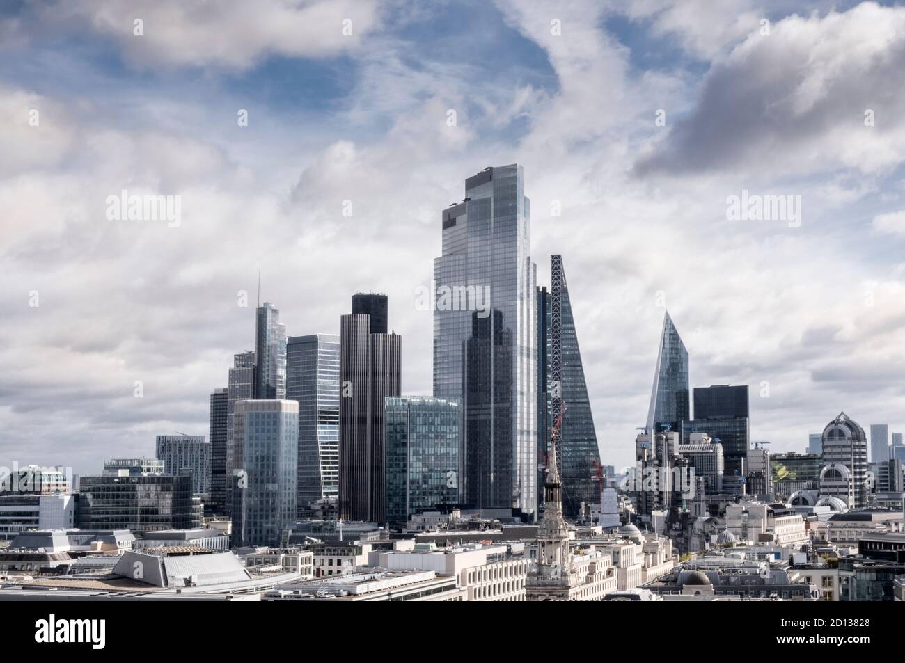 London's financial centre with 122 Leadenhall St. (the Cheesgrater), 22 Bishopsgate, The Scalpel (52 Lime Street) & commercial office buildings Stock Photo