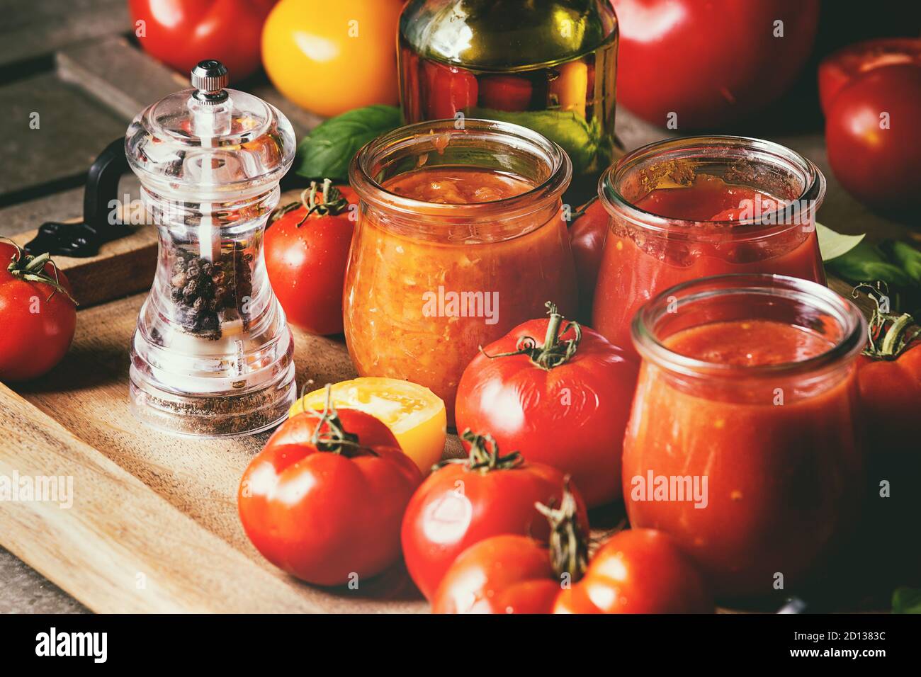 Table with sauces and salt hires stock photography and images Alamy