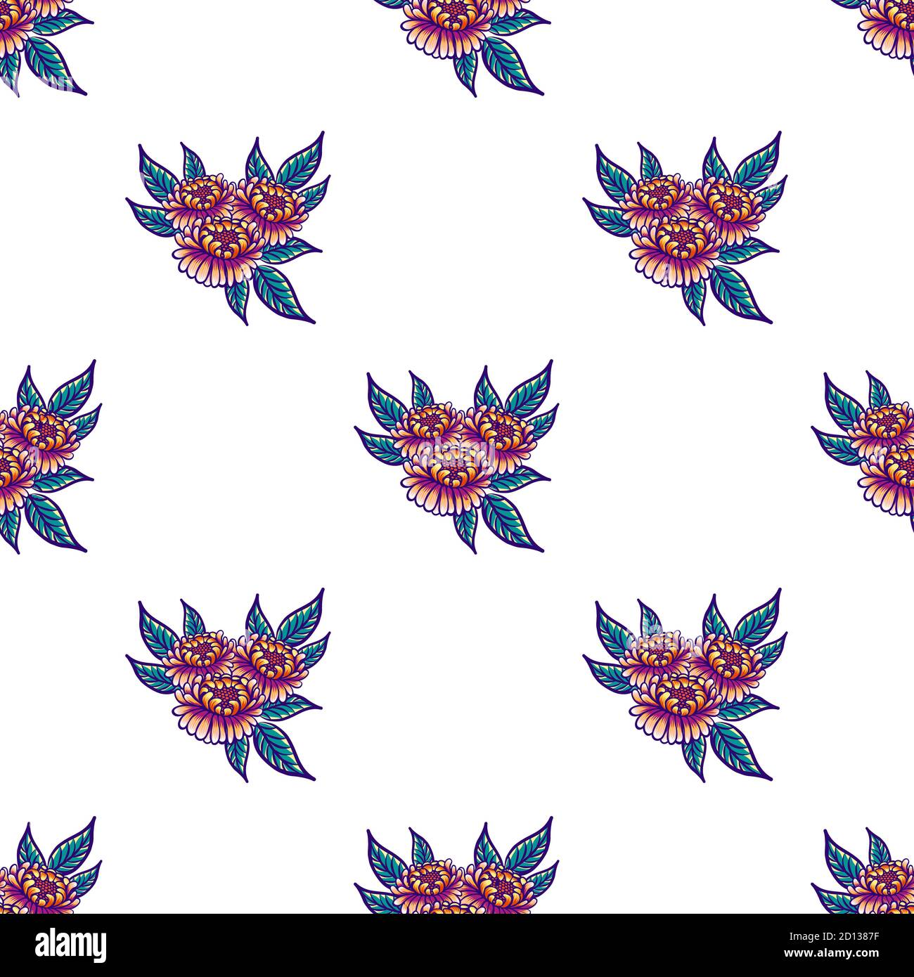 Floral hand drawn vintage seamless pattern with flowers and leaves ...
