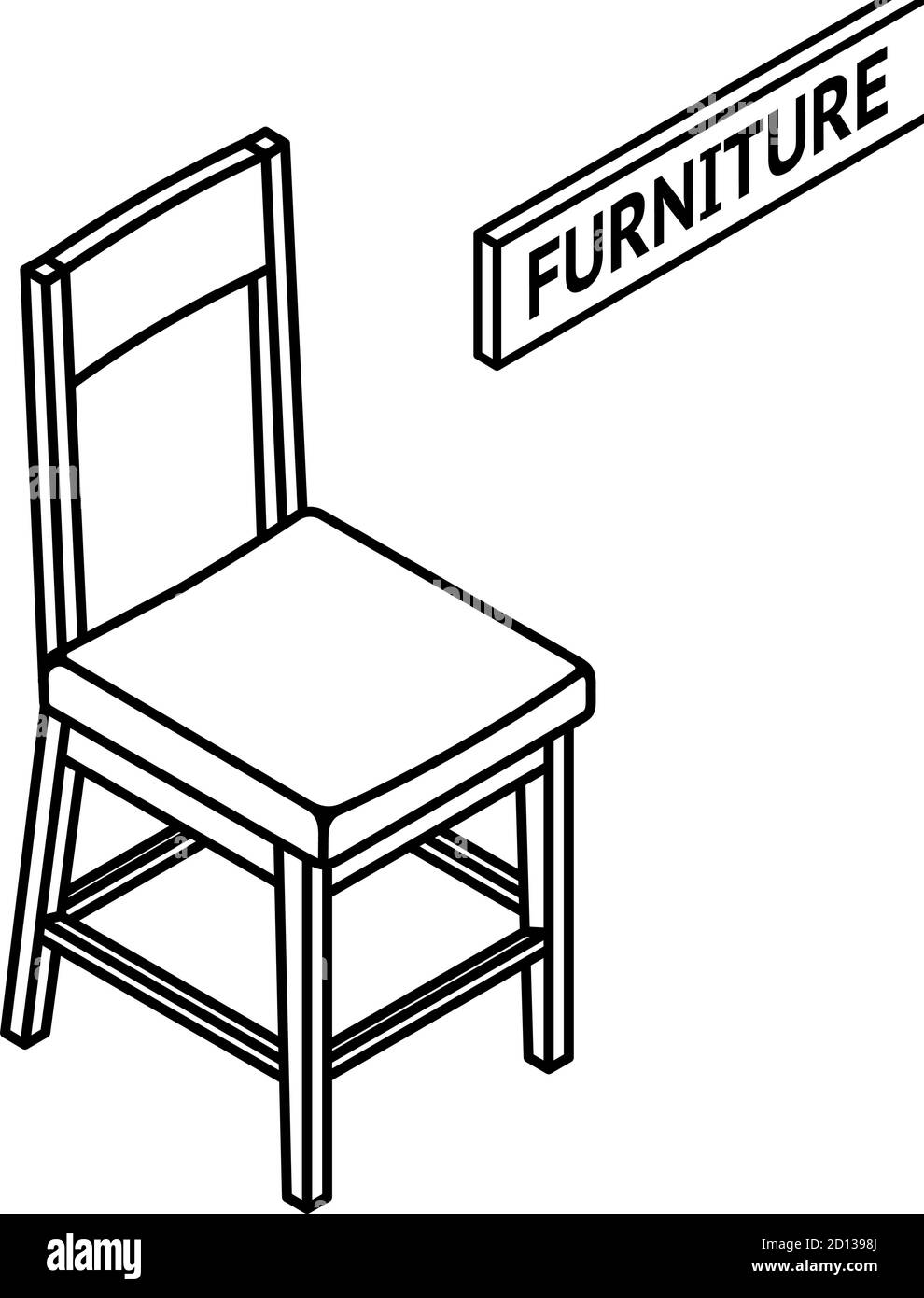 Isometric outline furniture. 3D line drawn isometric chair. white