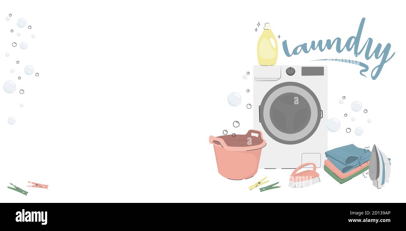 Hand drawn laundry vector illustration of washing icons isolated Stock Vector