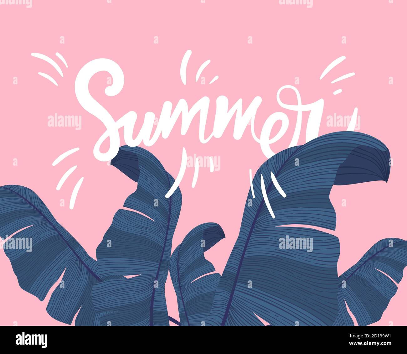 Summer tropical banner with exotic palm leaves on pink background ...