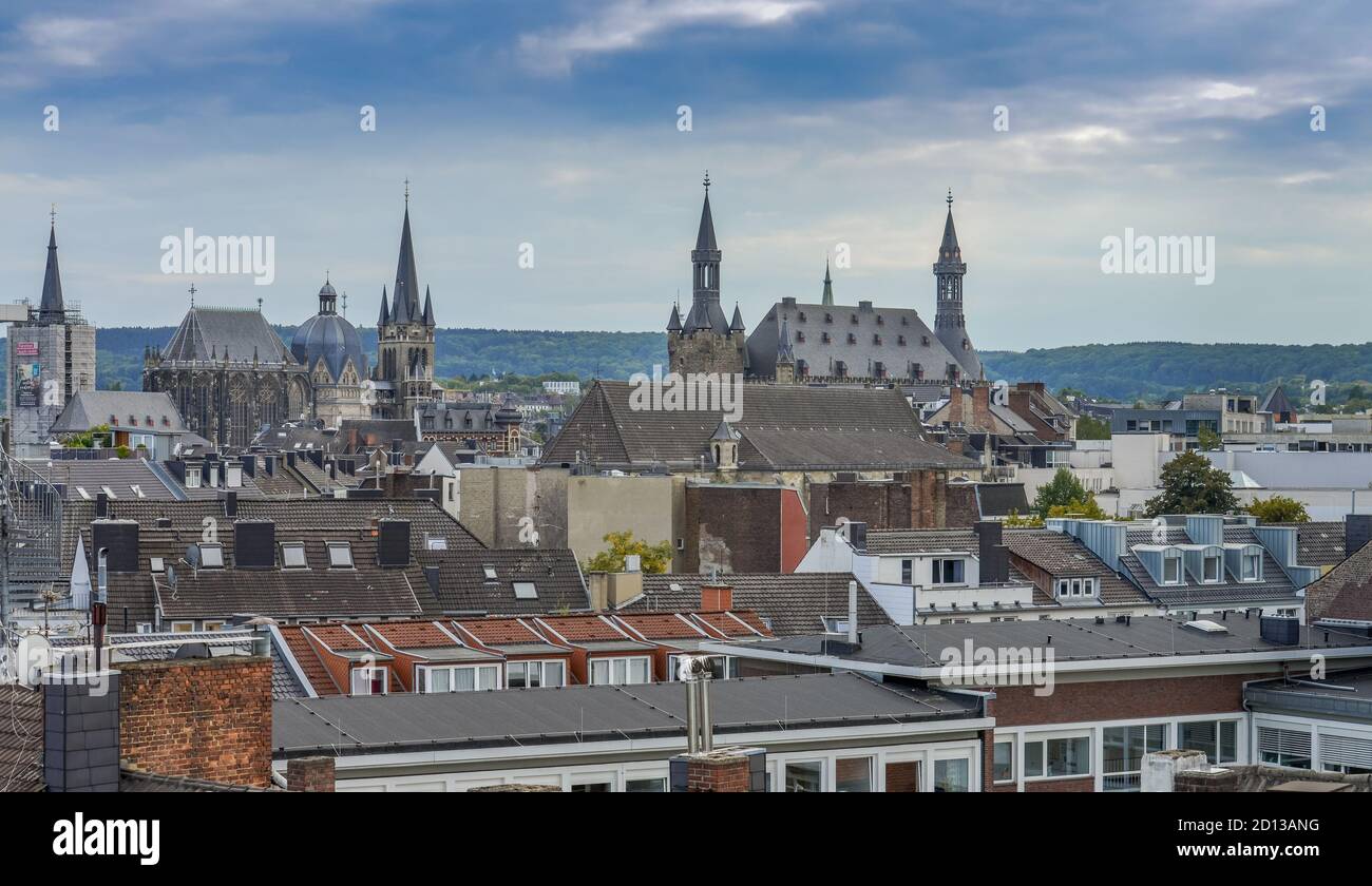 Panorama, cathedral, city hall, Old Town, Aachen, North Rhine