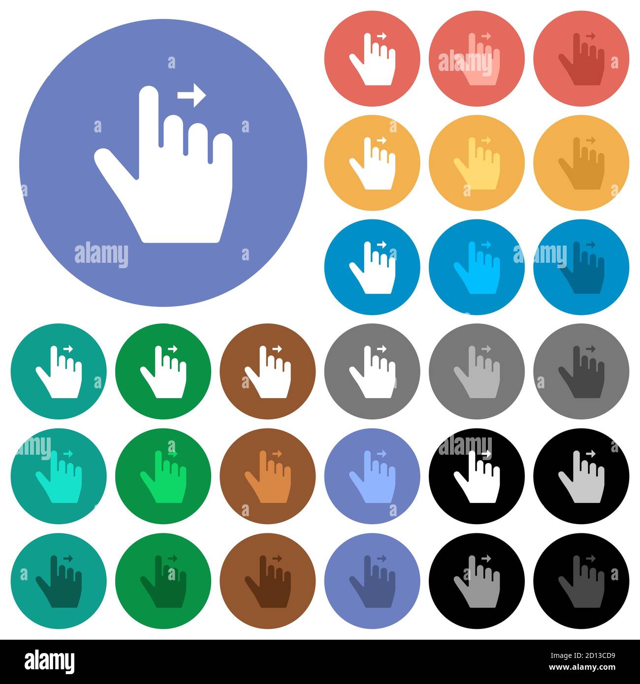 Right handed move right gesture multi colored flat icons on round ...
