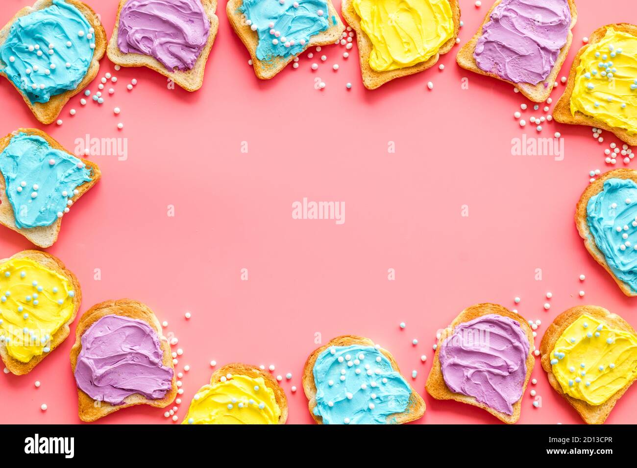 Coloured Toast Unicorn colored toast bread slices. Food background, top view Stock ...