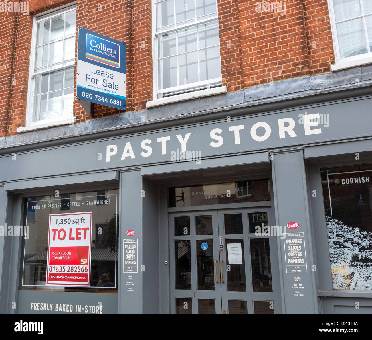 Shop lease for sale Colliers estate agency sign, Newbury, Berkshire, England, UK Stock Photo