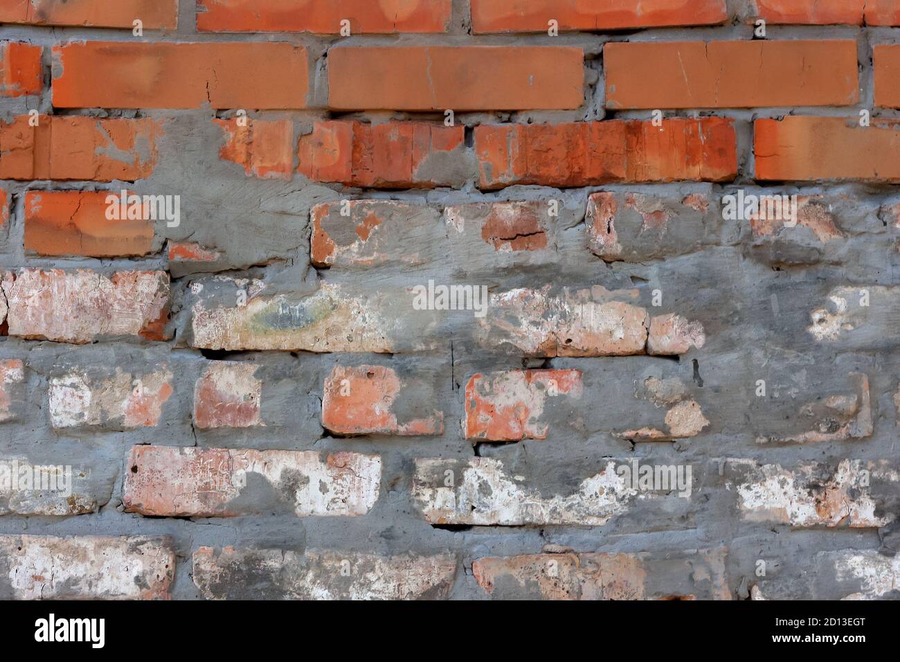 Background of old vintage dirty brick wall with peeling plaster ...
