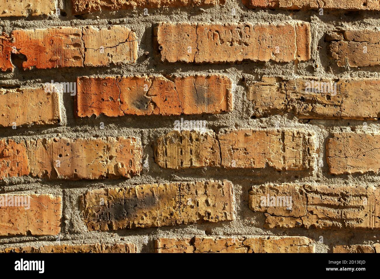 Background of old vintage dirty brick wall with peeling plaster ...