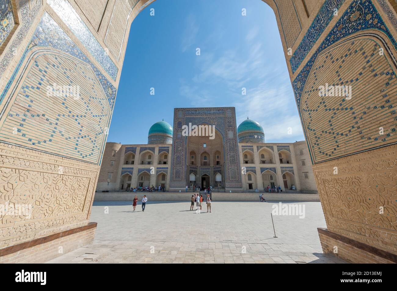 Mir-i Arab Madrassah seen from the Kalan Mosque, . Bukhara, Uzbekistan Stock Photo