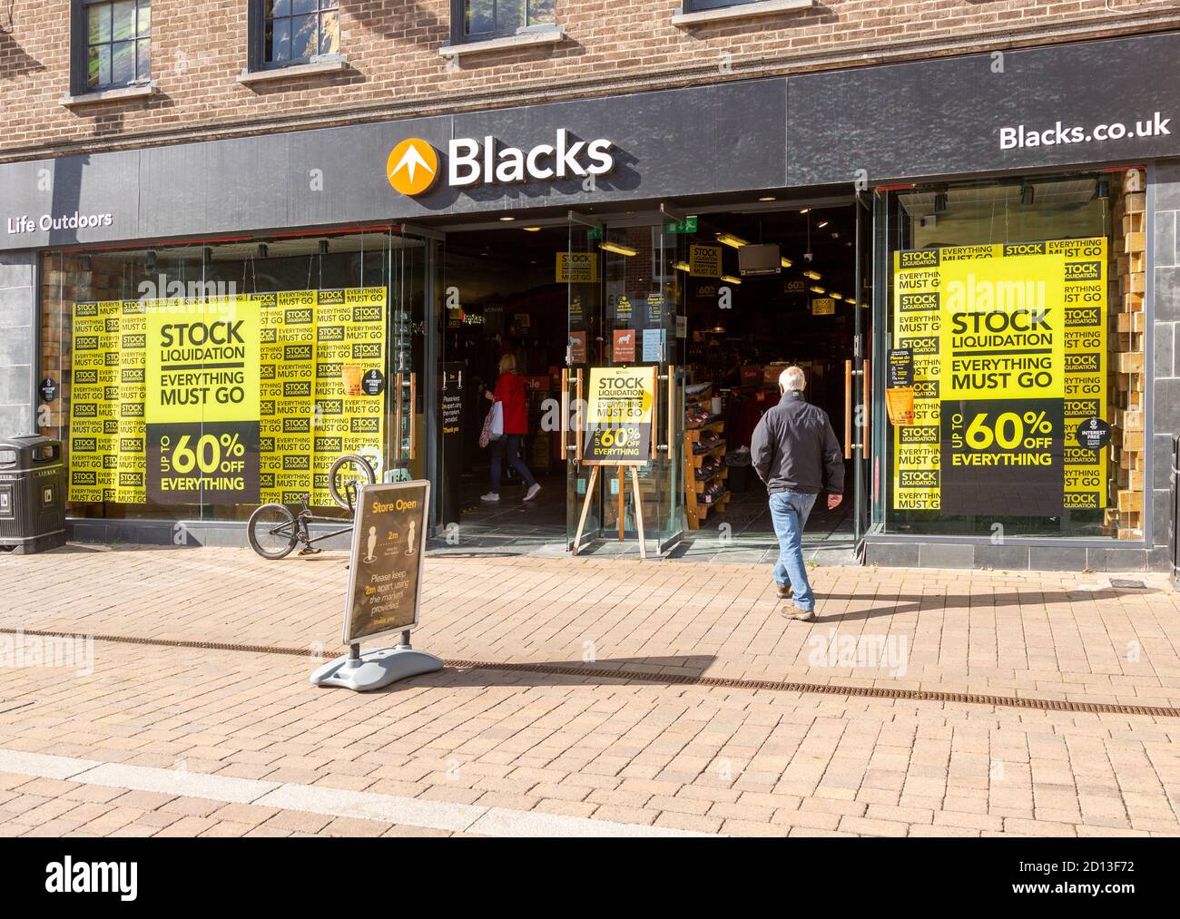 Stock liquidation everything must go store sale, Blacks shop in Newbury, Berkshire, England, UK Stock Photo
