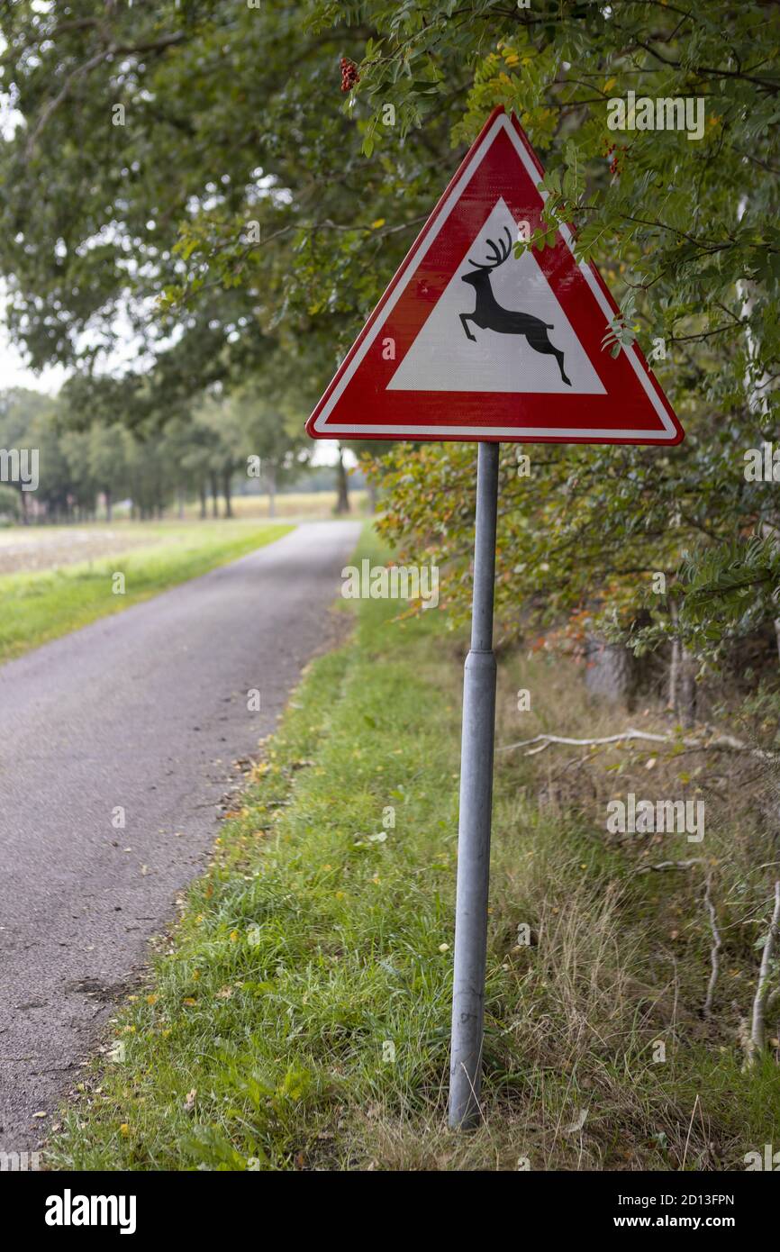 Warning Dutch traffic sign on the side of the road Stock Photo