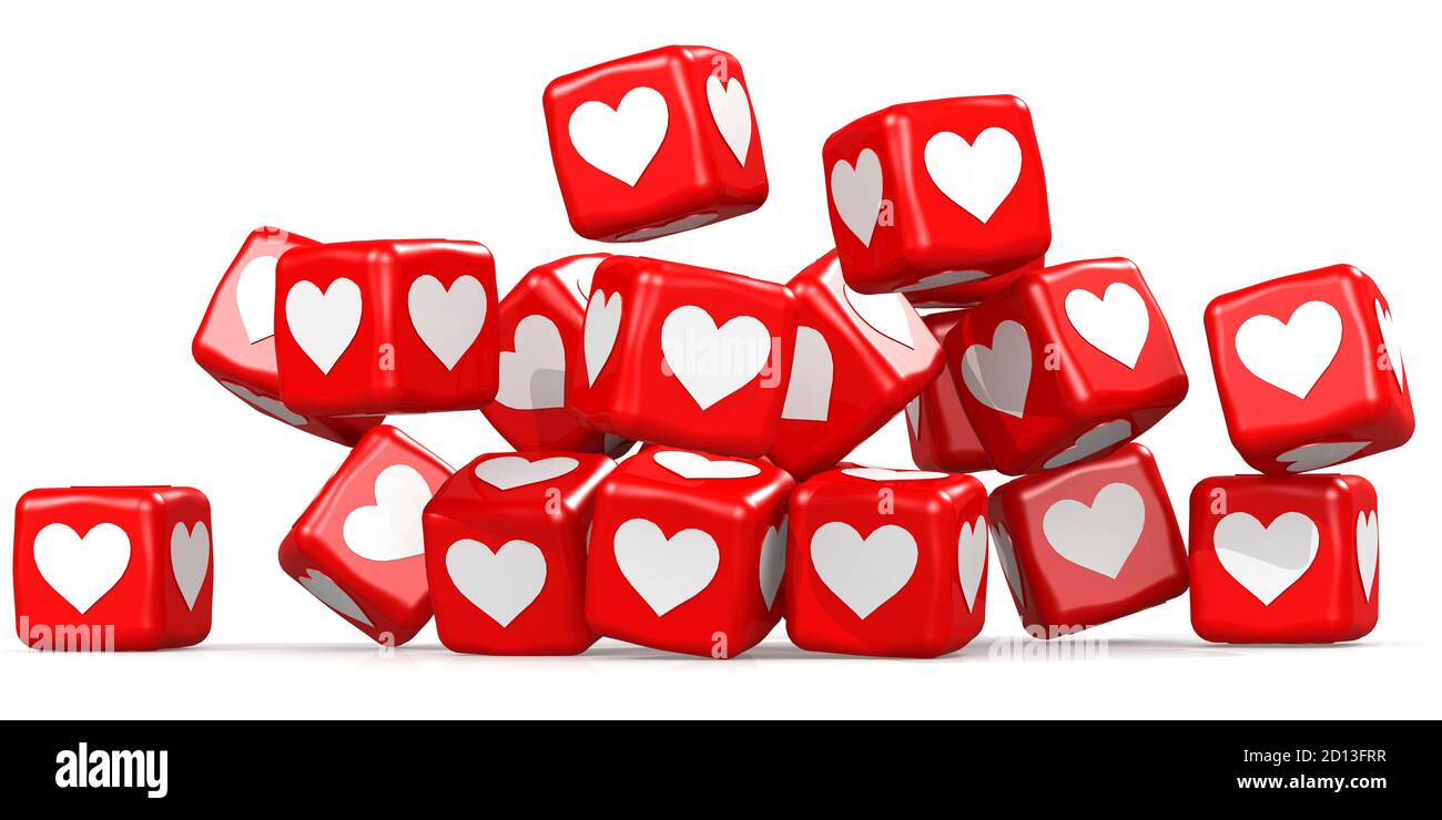 Red love cubes isolated on white background, 3D rendering Stock Photo