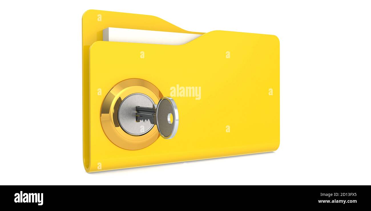Unlock the yellow folder. Data security concept, 3D rendering Stock Photo