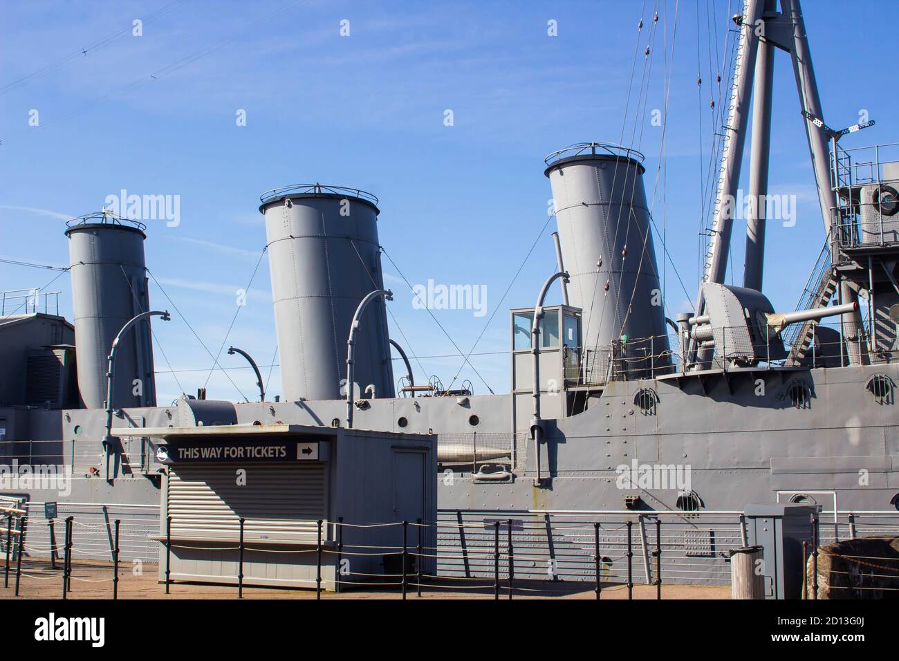 27 September 2020 HMS Caroline, a decommissioned C-class light cruiser of the Royal Navy, now a National Museum ship permanently berthed in the Alexan Stock Photo