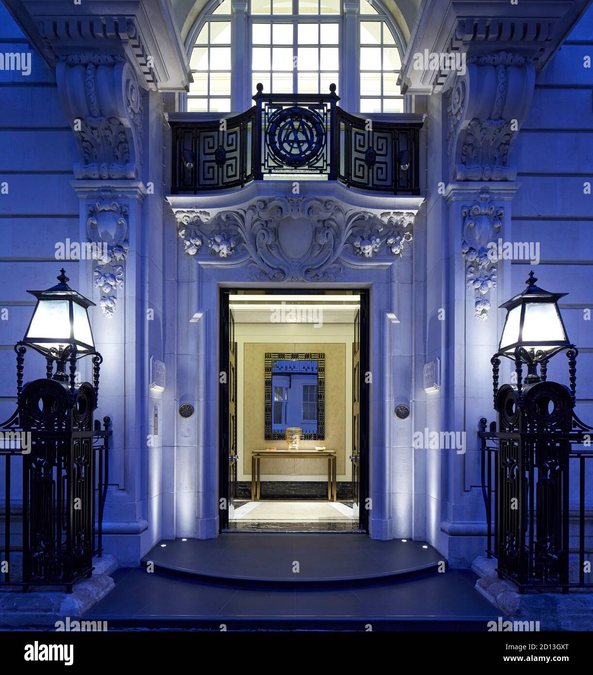 Dusk View looking into London House. London cityscape, streets and
