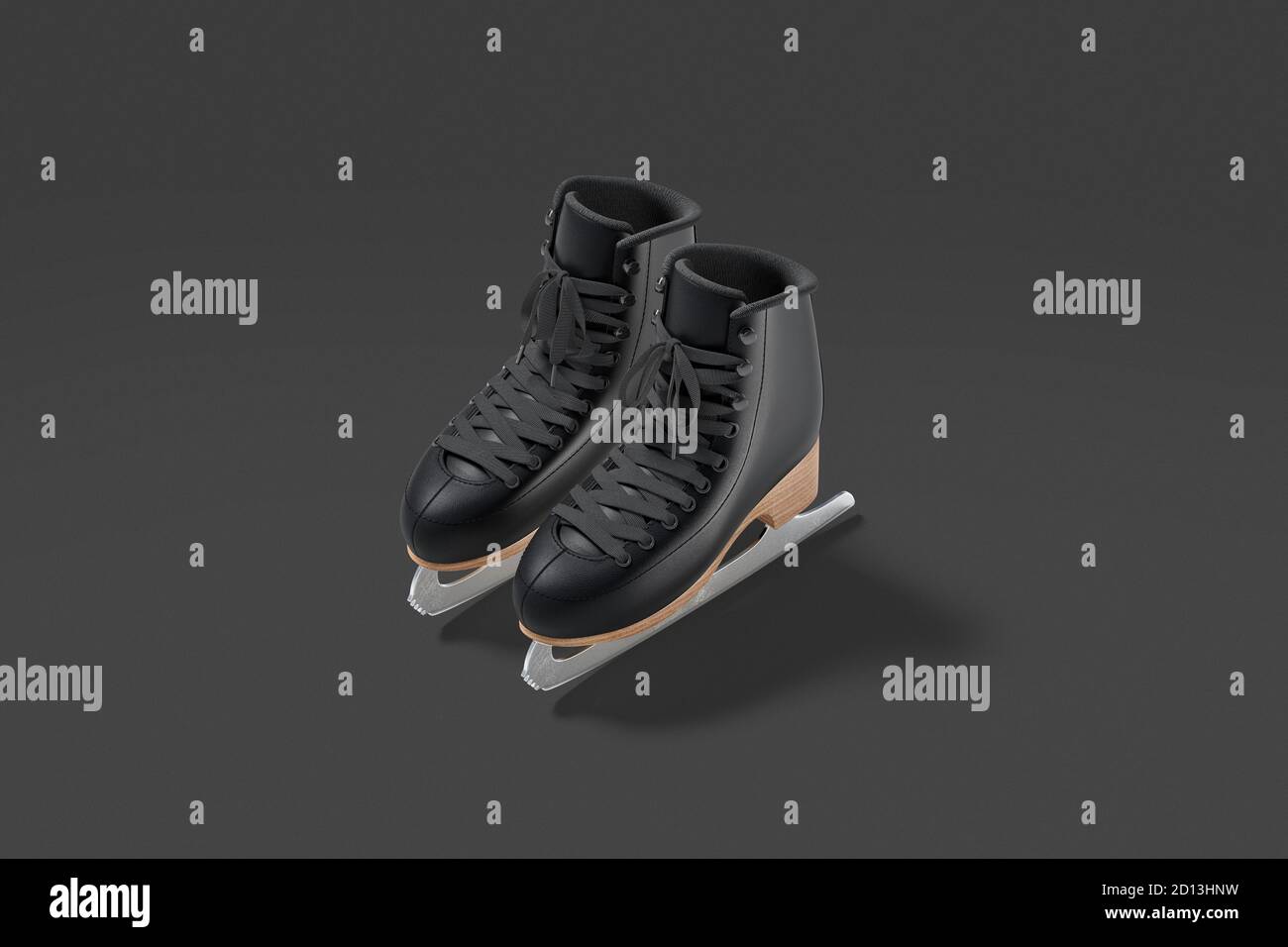 Blank black ice skates mockup pair, dark background Stock Photo
